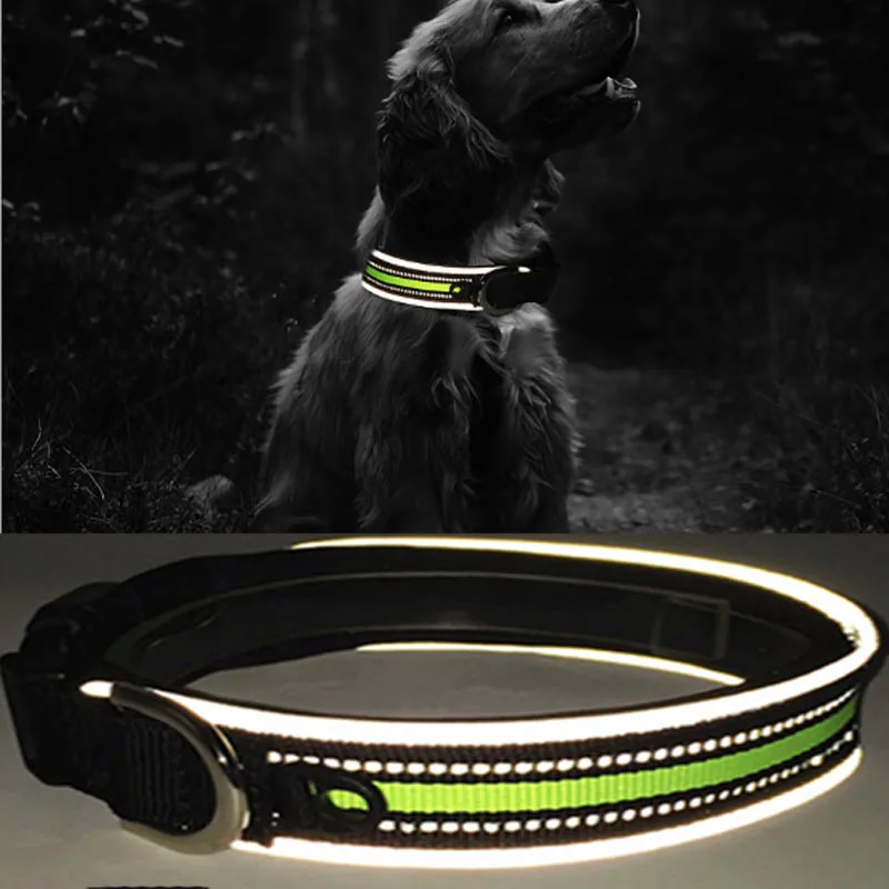 Регулируемый светоотражающий нейлоновый ошейник для собак ночной уличный