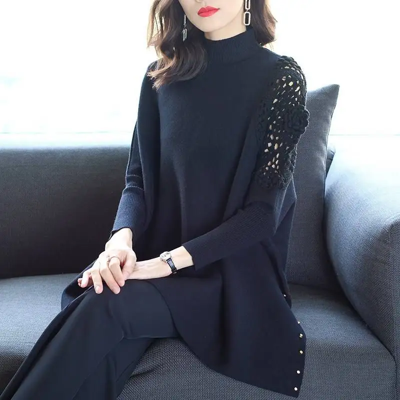 Женская свободная рубашка с круглым вырезом рукавами летучая мышь однотонная