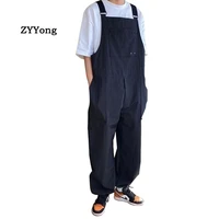 2020 mens jumpsuit streetwear joggers rompers solid baggy pockets straight pants straps stylish suspenders men black overalls