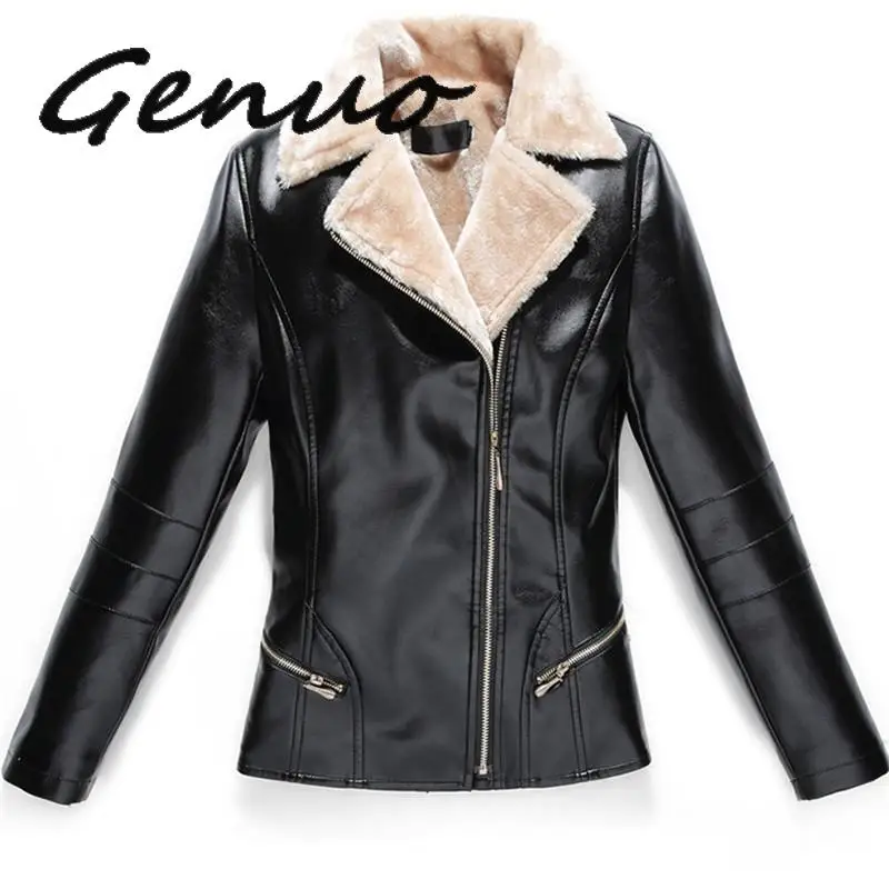 Женская осенне зимняя флисовая куртка из искусственной кожи на молнии|Кожаные