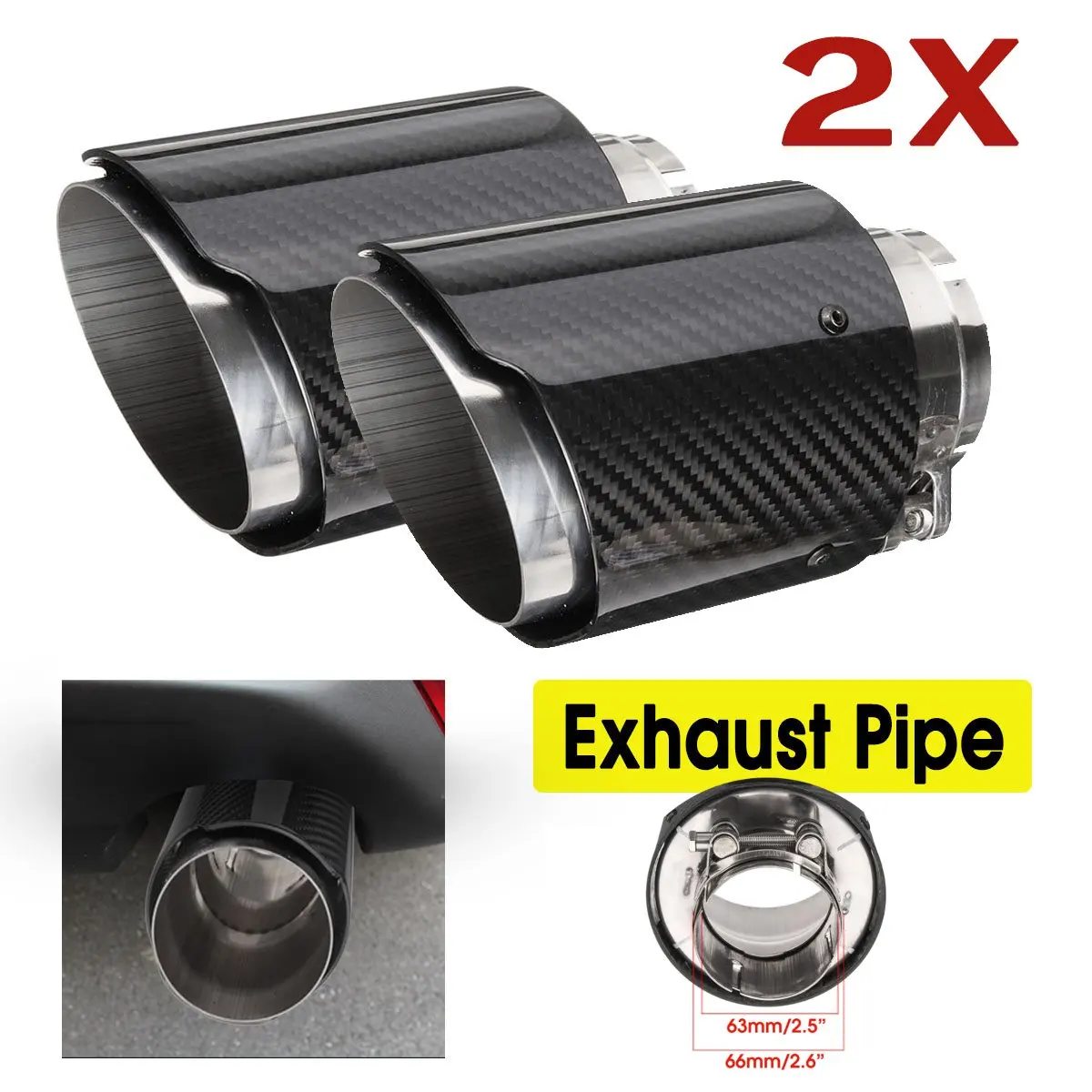 

2 шт., универсальный глушитель из углеродного волокна для выхлопной трубы, 66-101 мм