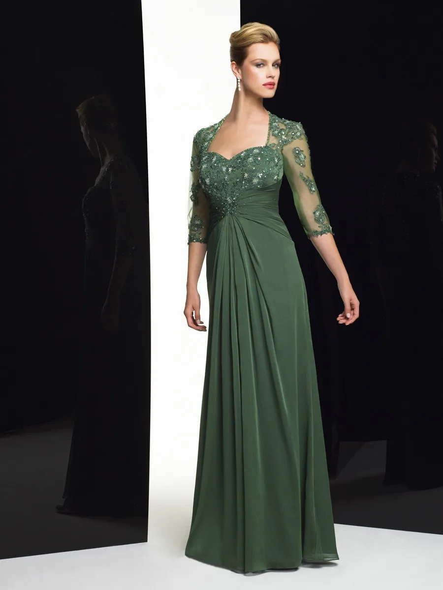

Mother Of The Bride Dresses Plus Size Green 3/4 Sleeves Wedding Dress Woman Guest Custom Size Lace Mother Bride Dresses Applique