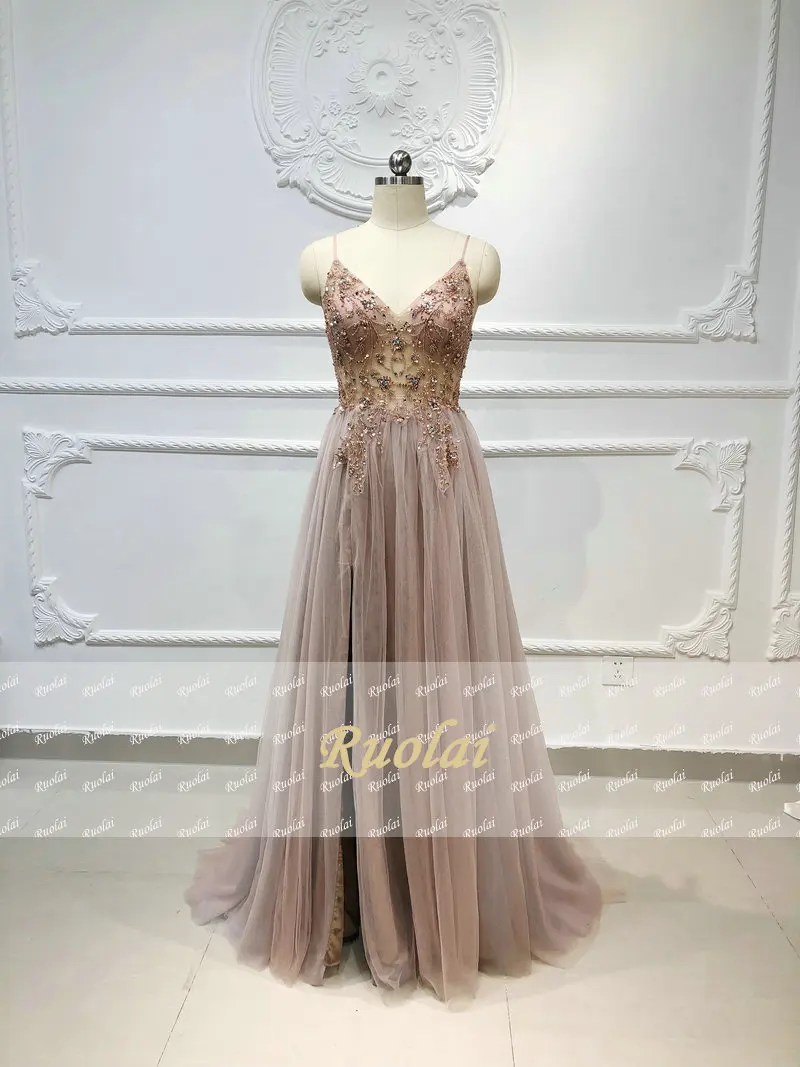 Роскошные вечерние платья трапециевидной формы Длинные 2019 на бретельках с