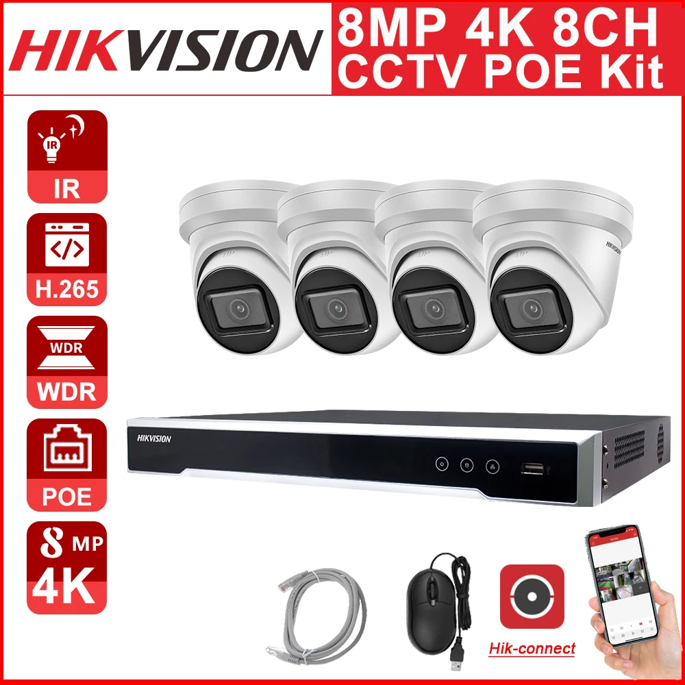 

Hikvision 8MP CCTV KIT POE Security 4K IP Camera Surveillance Kits 8CH 4K DS-7608NI-K2/8P APP Easy installation DS-2CD2385G1-I