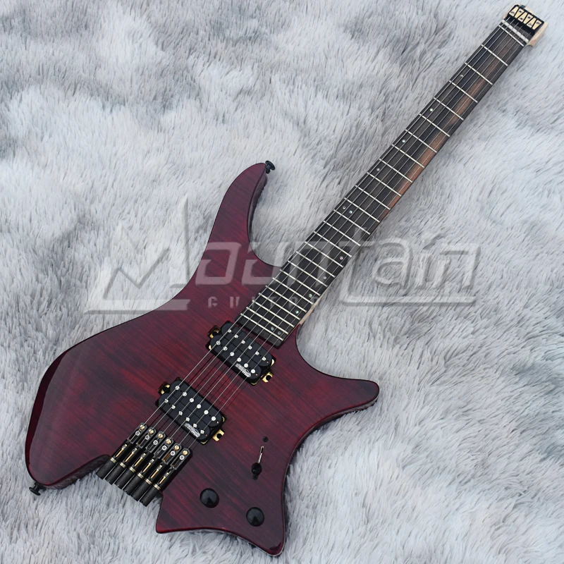 Горная безголовая гитара fanned fret 6 струнная электрогитара с корпусом из ольхи Пламя клен Топ ebony fret 5 шт. шеи