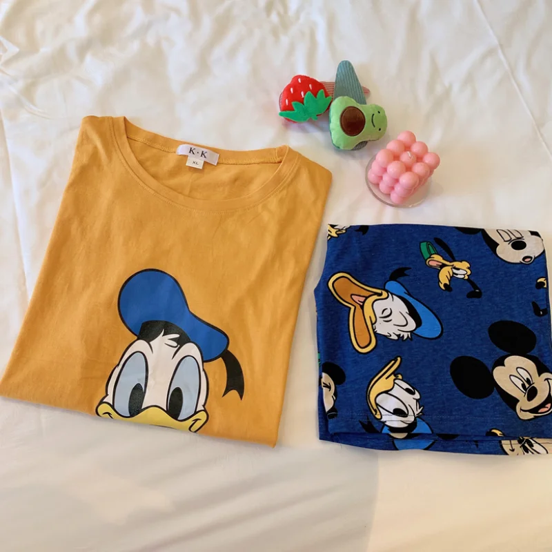 Disney Donald Duck Summer 2021 New Short-sleeved Shorts Ladies Pajamas Suit Simple Style Short Pajamas Women's Home Wear Suit