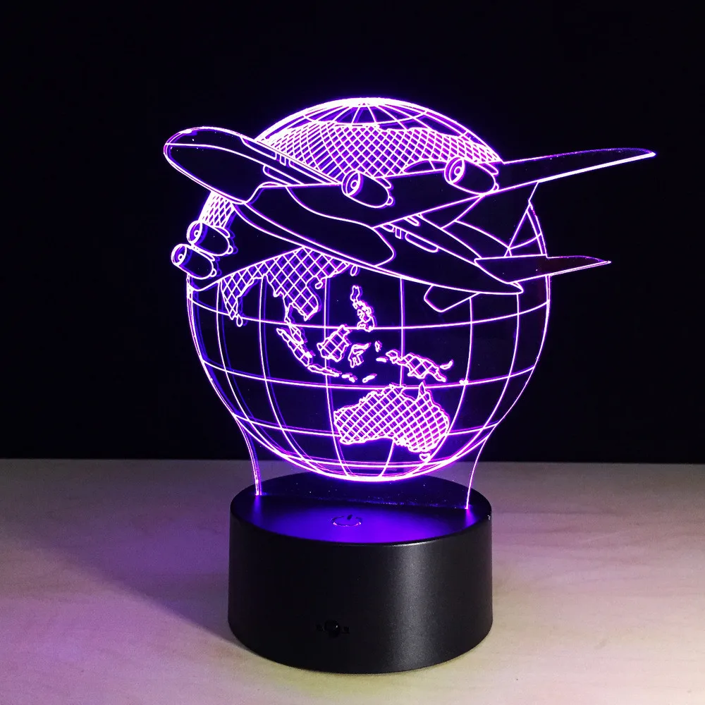 LED 3D Night Lights Creative Illusion Lamp Desk Table Lighting 7 Color Change New Year Gifts Children's plane light | Освещение