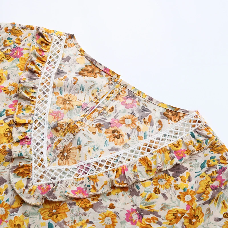 

Summer Cascading Ruffle Print Dress Women 2021 New Casual Lace V Neck Flare Sleeve Ladies Short Bandage Floral Dress