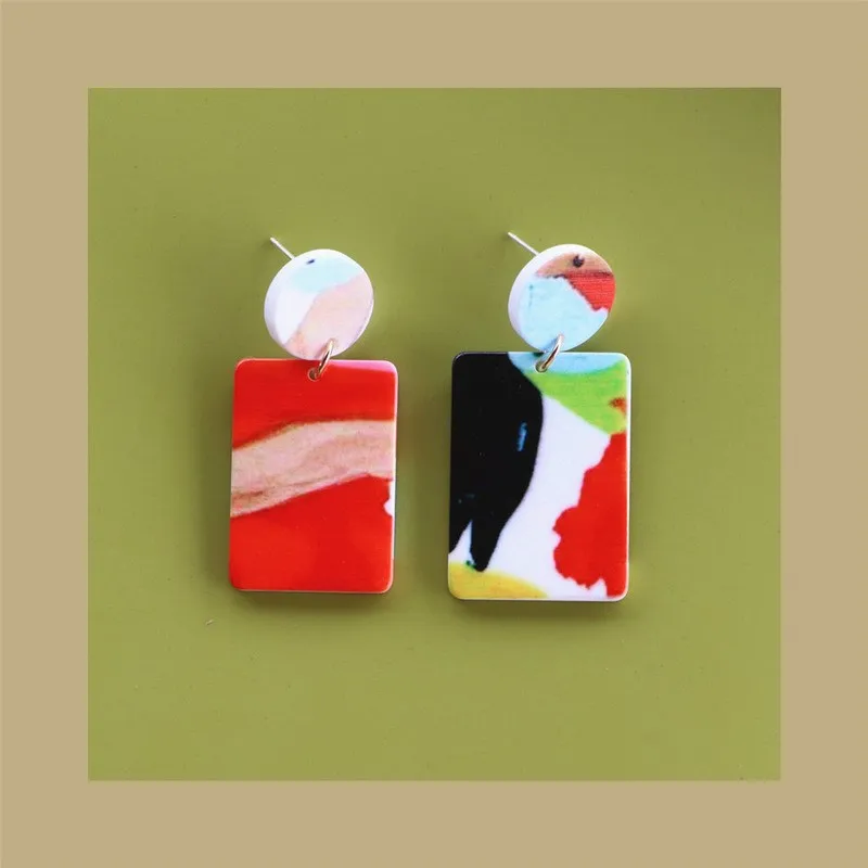 Креативные цветные акриловые серьги Graffito для женщин квадратные с аэрозольной