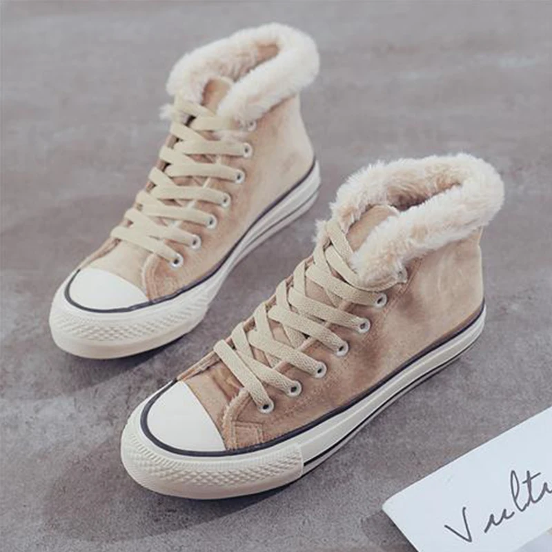 

Woman Canvas Sneakers Winter Shoes Warm Short Plus Women's Classic Flats Female Lace Up Women High-top shoes