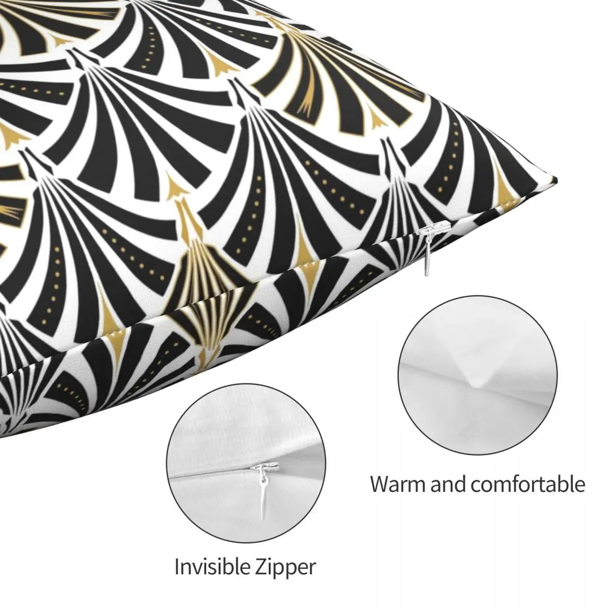 Черно-Белая Квадратная наволочка в стиле арт-деко с веером из полиэстера и льна