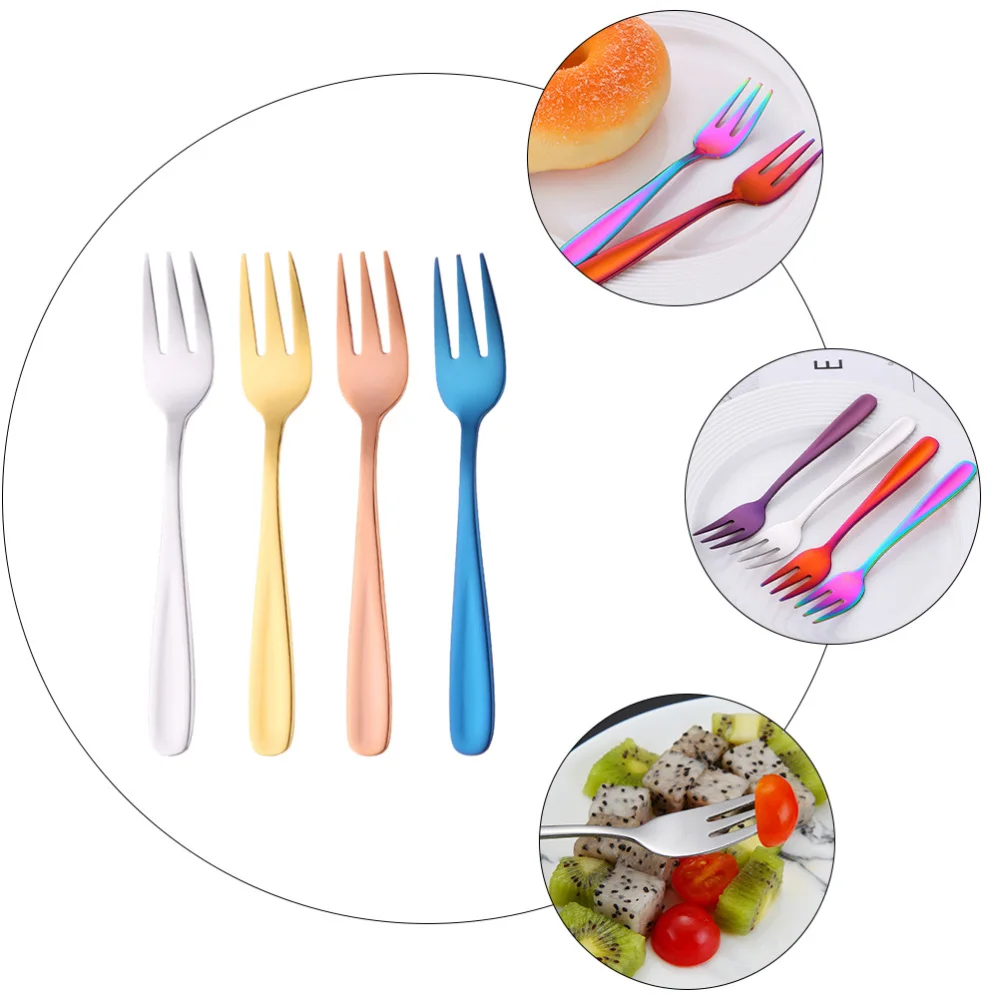 

8pcs Stainless Steel Cake Forks Fruit Forks Home Food Forks (Assorted Color)