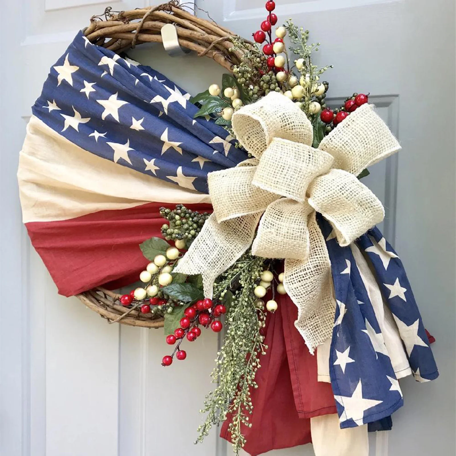 

Patriotic Wreath Independence Day Wreath Porch Front Door Decoration Outdoor Hanging Garland Decor BENL889