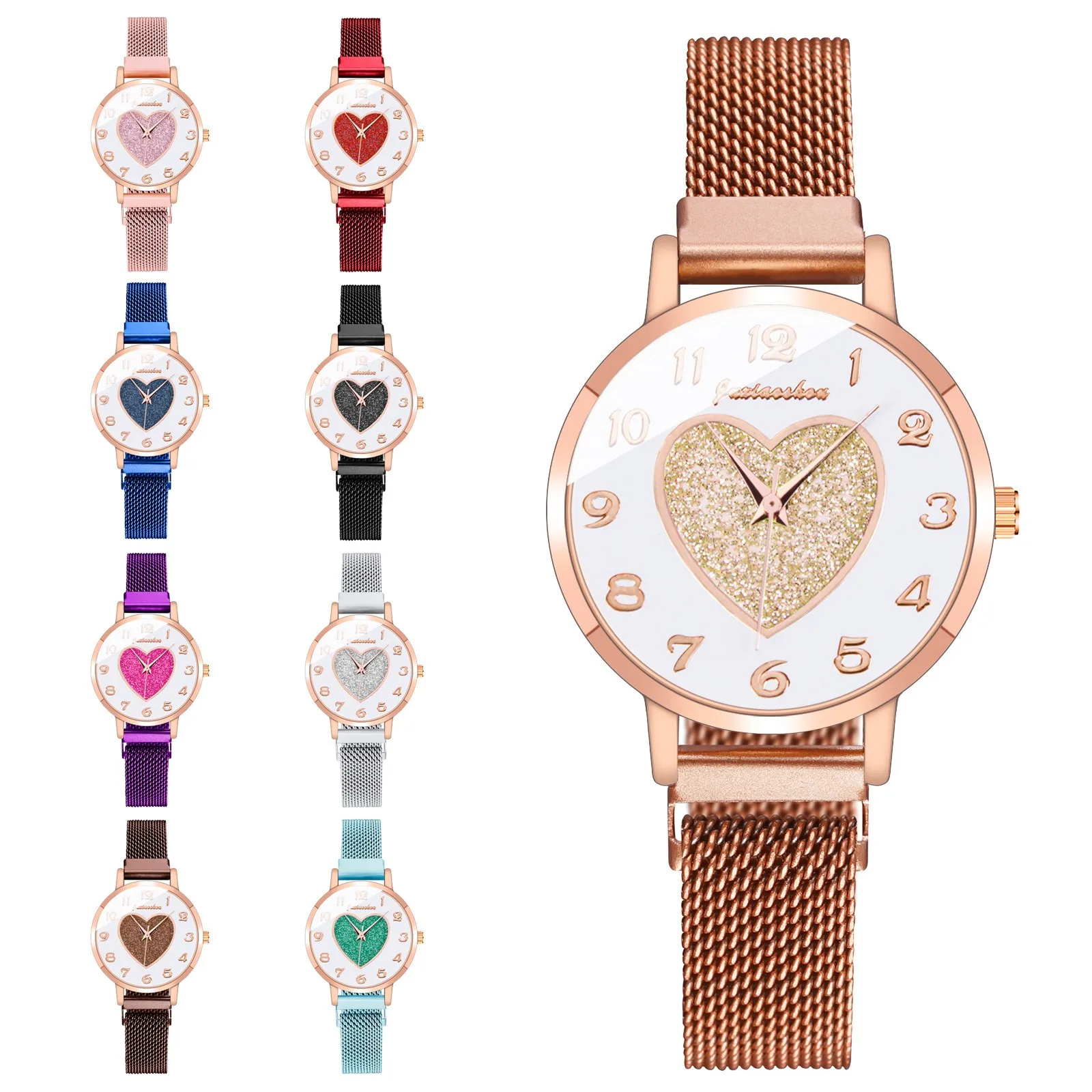 

2021 Womens Quartz Wristwatch Stainless Band Strap Spin Watch Love decoration Casual fashion quartz watches gift e4