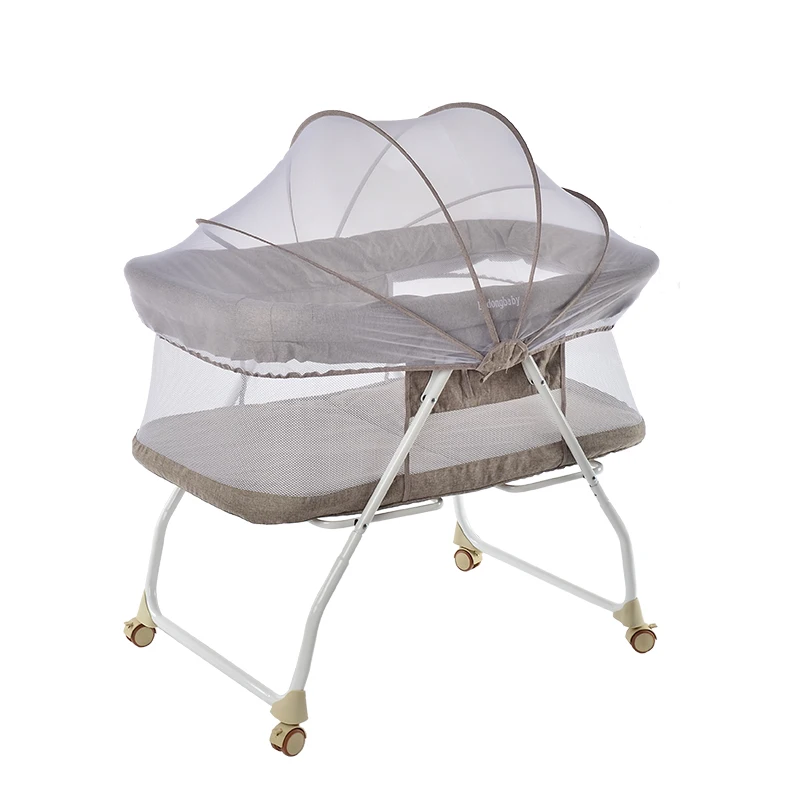 Portable Newborn Baby Crib With Port Bag & Mosquito Net, Folding Infant Travel Cot, 4 Wheels Simple Bassinet