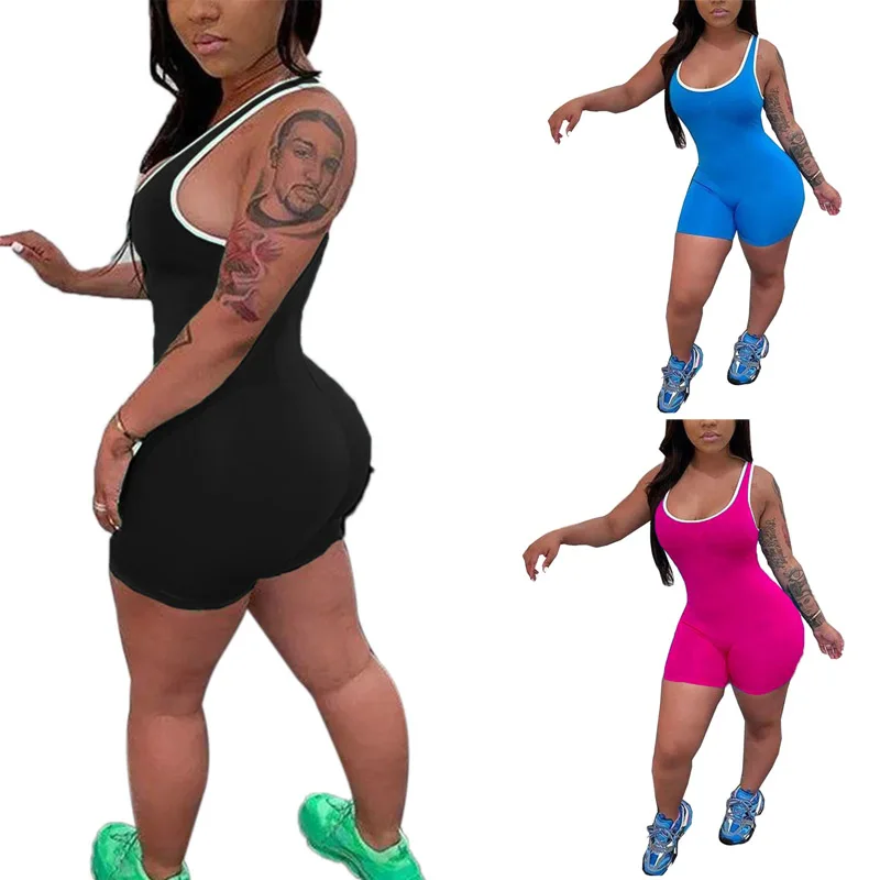

Women Sexy Shorts Romper Jumpsuit One Piece Sleeveless Bodycon Bodysuit Pajama Fitness Workout Gym Club Clothes