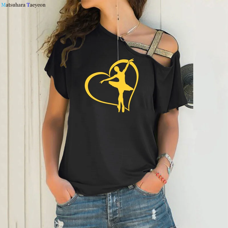

Ballerina Heart Fashion Dancer Print T-shirt Women Cotton New LooseCasual Top Tee Plus Size Hip Hop Streetwear Vintage Tshirt