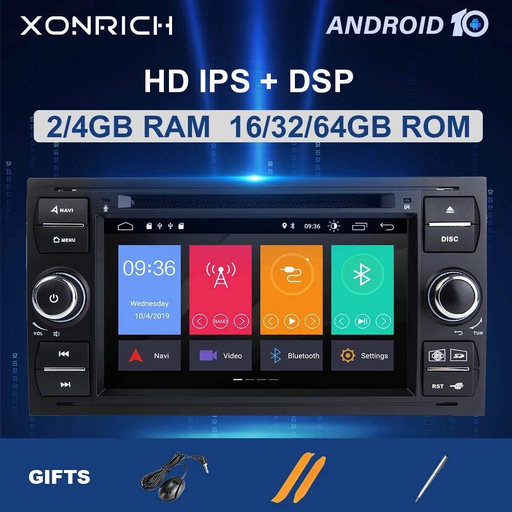 2Din Android 10 Автомобильный мультимедийный плеер для Ford Focus 2 3 Transit Connect S MAX C MAXKuga Mondeo 4