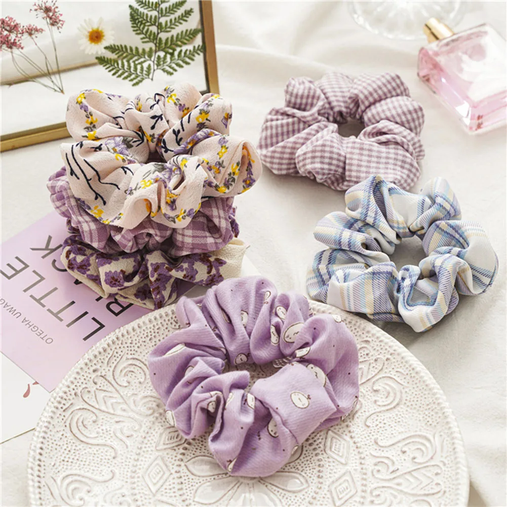 

1Pcs 2020 New Hot Lavender Color Hair Scrunchie For Women Girls Flowers Schrunchie Pack Kawaii Cute Korean Hairbands