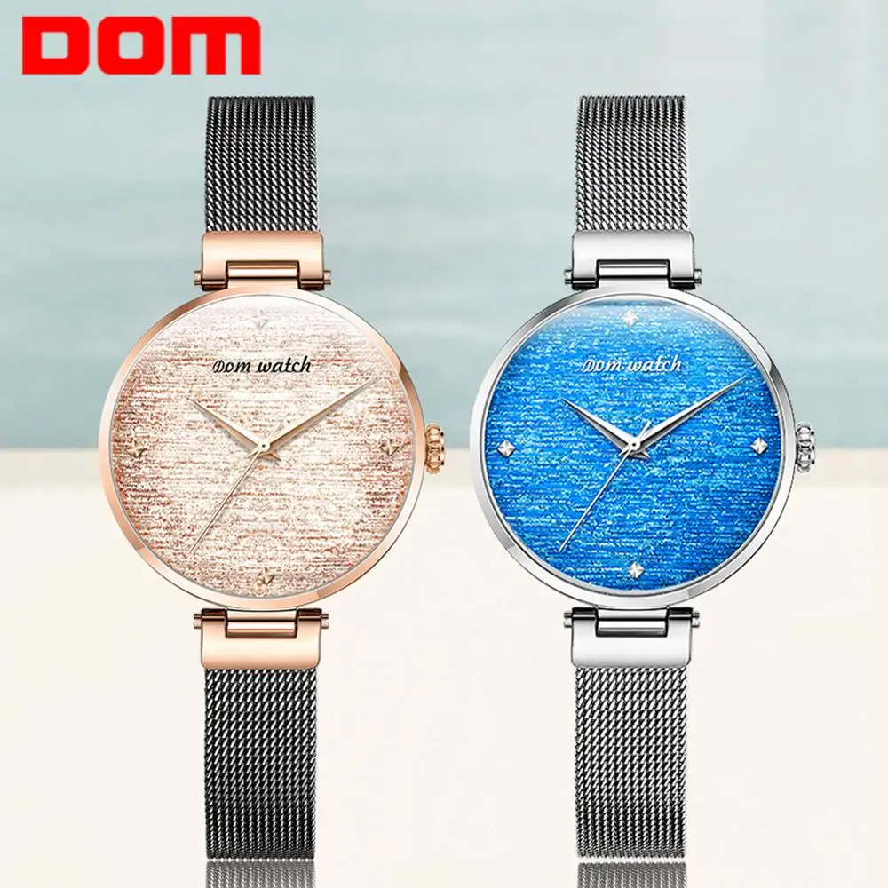 Золотые часы женские DOM дамские стальные с браслетом Relogio Feminino Montre Femme G 1293GK 9M| |