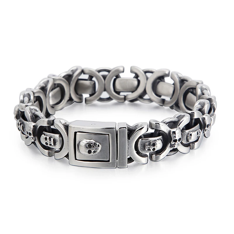 

Punk Rock Skull Bracelets For Men Hiphop Vintage Stainless Steel Skull Charm Link Chain Bracelets Male Gothic Biker Jewelry