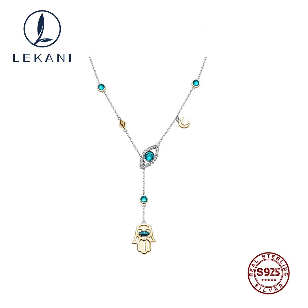 LEKANI изысканные кристаллы от Swarovski цепочка для ключиц чокер дьявол глаз рука хамса Подвеска, женские ожерелья хорошее ювелирное изделие