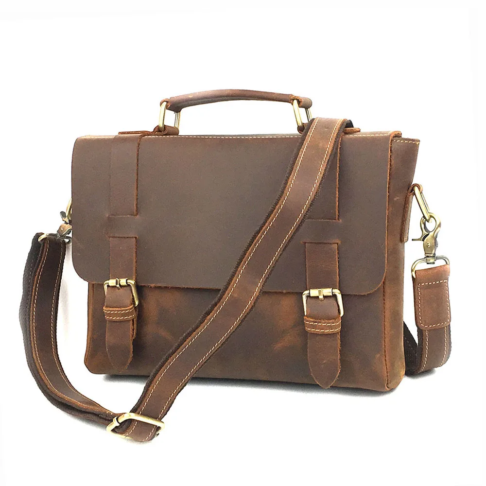 Мужские сумки из натуральной воловьей кожи портфель с клапаном на ремне через