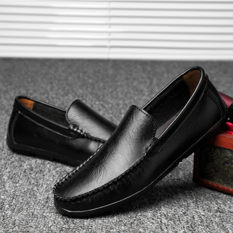 Мужская обувь из натуральной кожи Мягкие Нескользящие резиновые Лоферы для