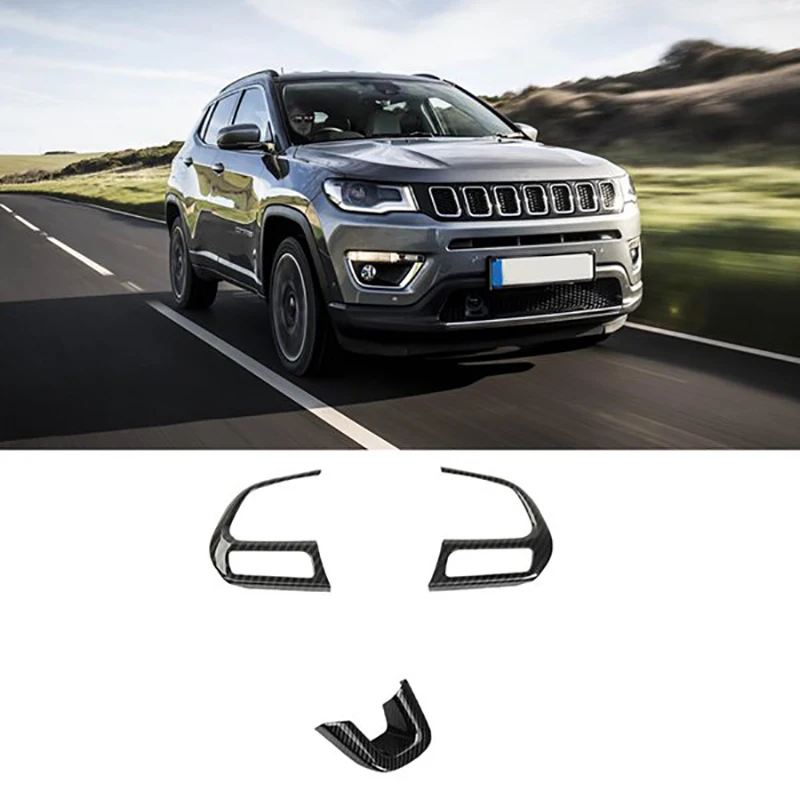 

Car Carbon Fiber Color Steering Wheel Panel Decoration Cover Trim Kit for Jeep Compass 2017+ Accessories