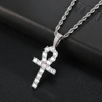 dz white gold ankh pendant iced out cz stones mens micro paved aaa cz hip hop gold silver color charm chains jewelry gift