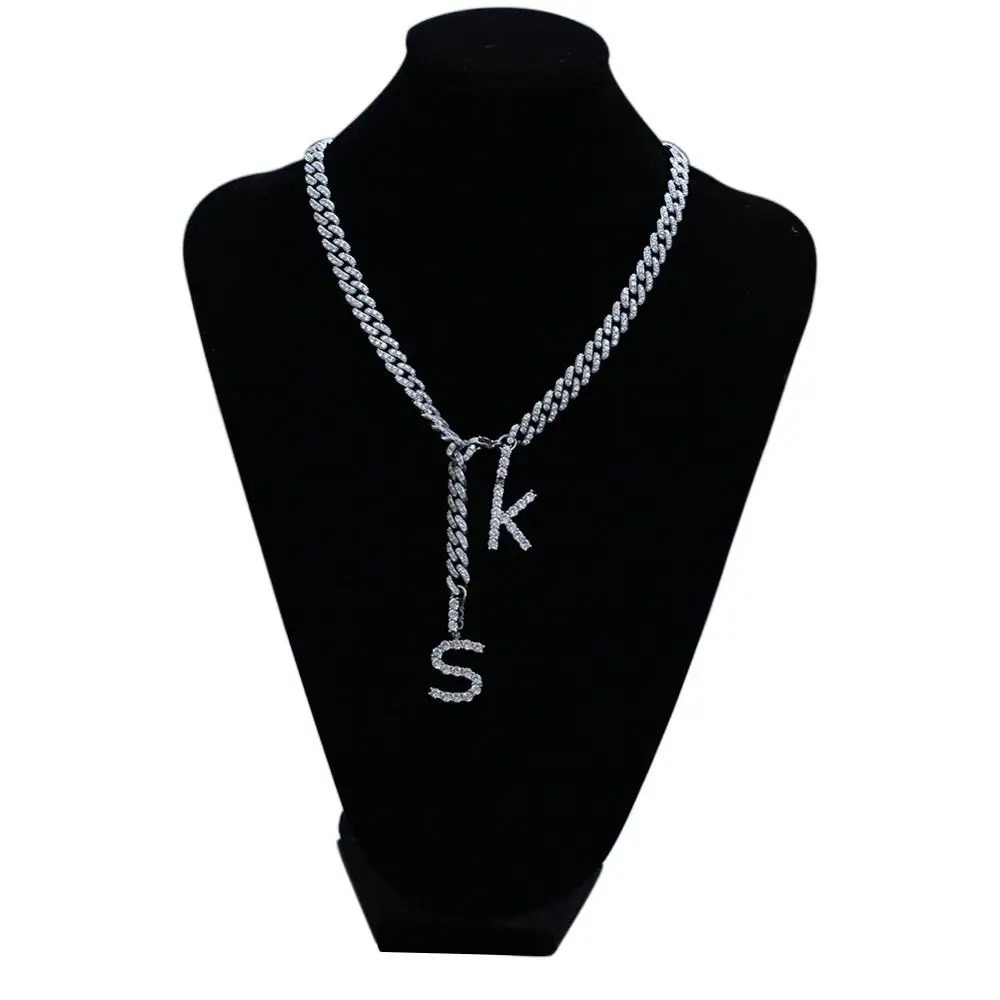 На заказ 2 буквы кубинская цепочка Подвески ожерелье AAA CZ камень Bling Iced Out для мужчин хип хоп рэппер ювелирные изделия серебряный цвет Прямая