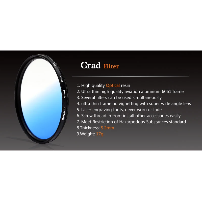 Фильтр для объектива камеры KnightX Grad серый синий красный canon sony nikon аксессуары цвет
