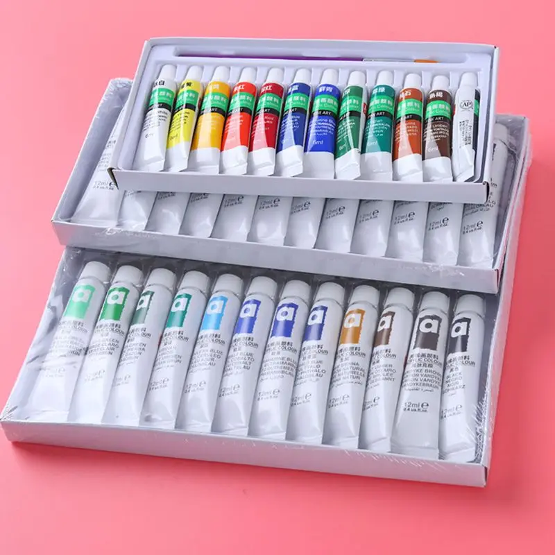 

12/24 Colors Professional Acrylic Paints Brush Set 12ml Tubes Artist Drawing Painting Pigment Hand Painted Wall Paint DIY