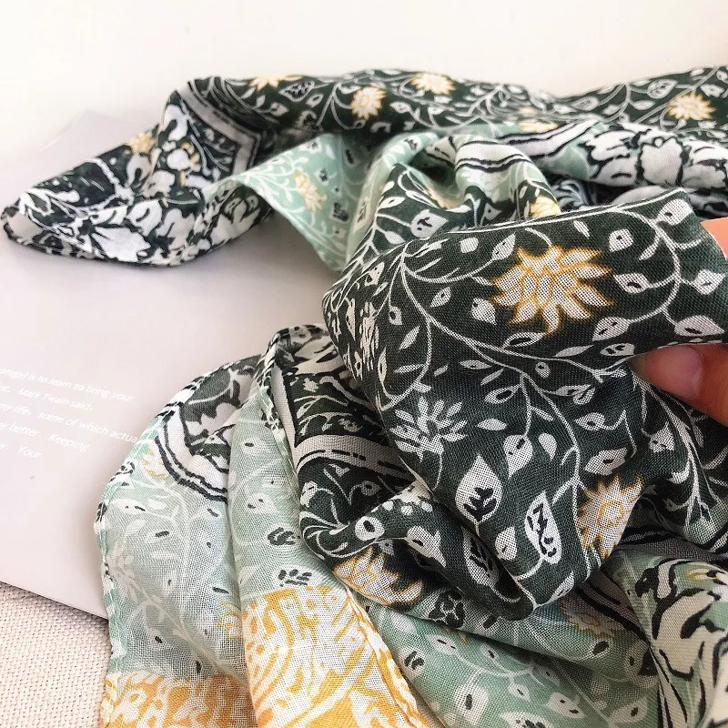 

2020 New Silk Scarf art summer thin sunscreen shawl women retro printed cotton hemp shawl spring autumn all-around scarf