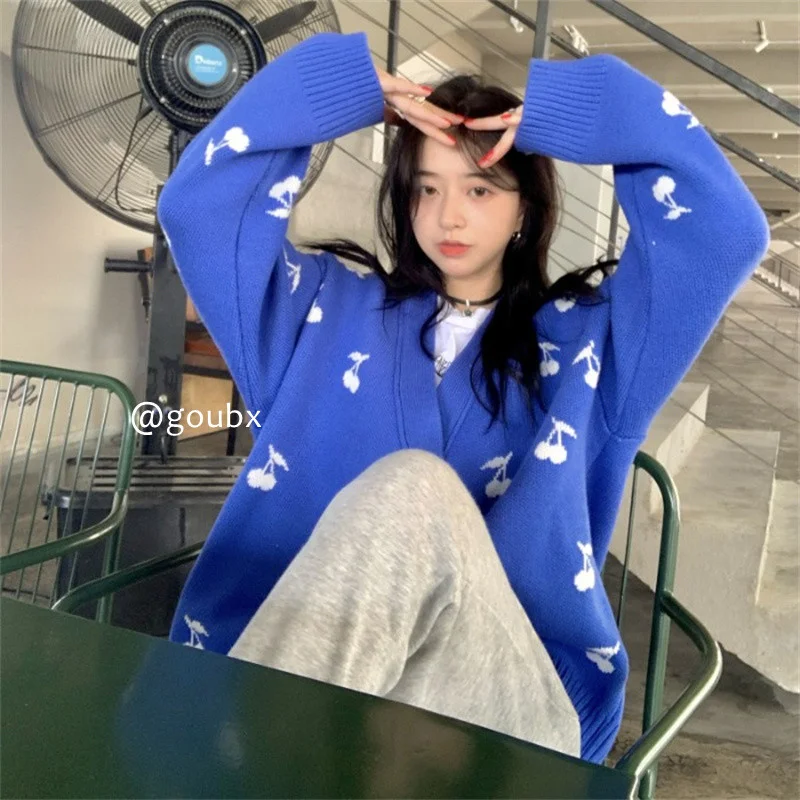 

Женский вязаный кардиган с V-образным вырезом, осенняя Свободная куртка для молодых девушек, 2021