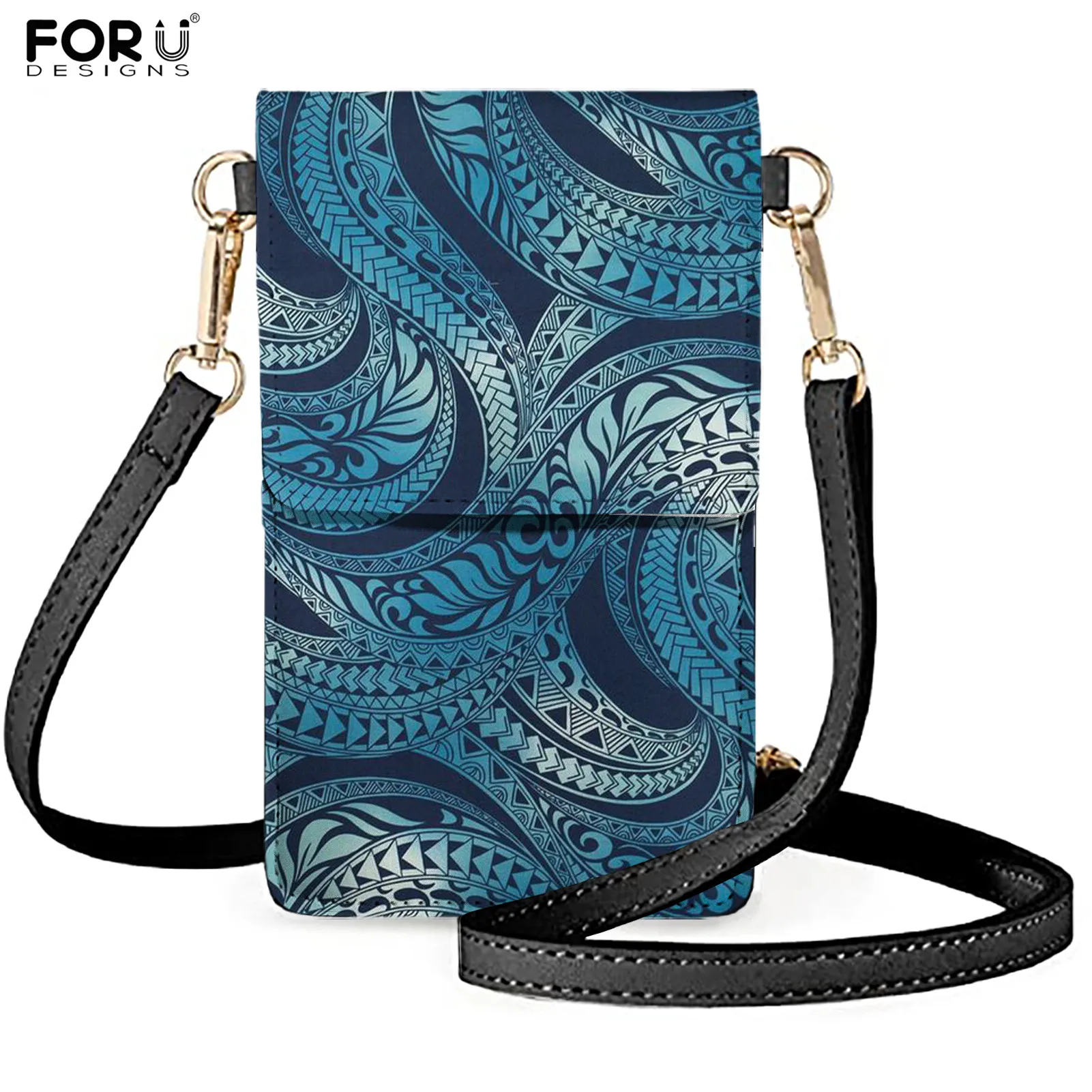 

FORUDESIGNS Hawaiian Tapa Swirl Pattern Ladies Waterproof Mobile Phone Case Portable Mini Crossbody Coin Purse Women Phone Pouch