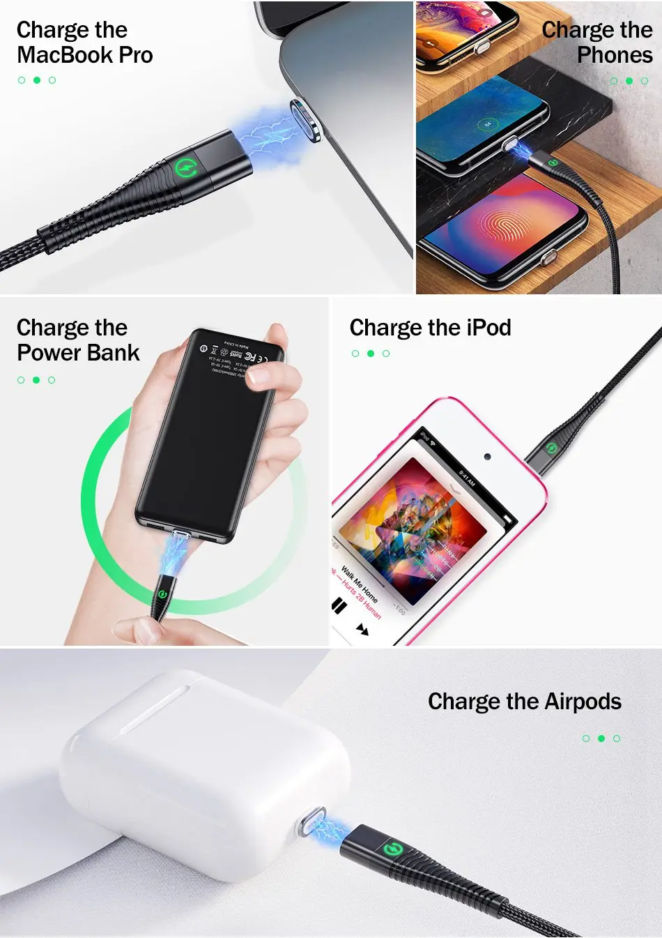 YKZ светодиодный магнитный кабель USB type C провод Microusb 3A кабель для быстрой зарядки для Apple телефона samsung huawei Магнитный шнур для передачи данных