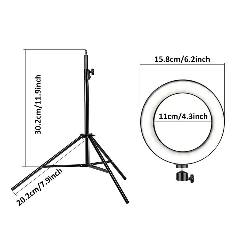 

Photo Studio LED Ring Light 6 in 16cm 3200-5600K 64 LEDs Selfie Ring Lamp Photographic Lighting with Tripod Moblie Phone Clamp