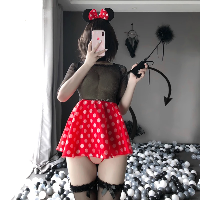 Аниме Kawaii Mouse Косплей костюмы сексуальное нижнее белье кружевная прозрачная