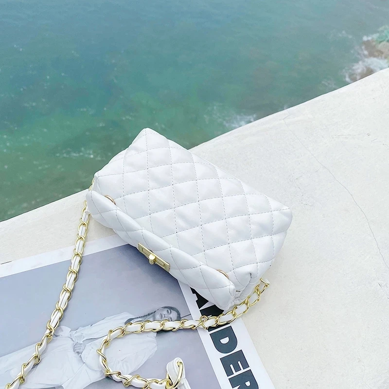 New Design Trendy Green Lingge Chain Shoulder Bag Female Small Box Crossbody Bag Branded Women Summer All-match Messenger Bags