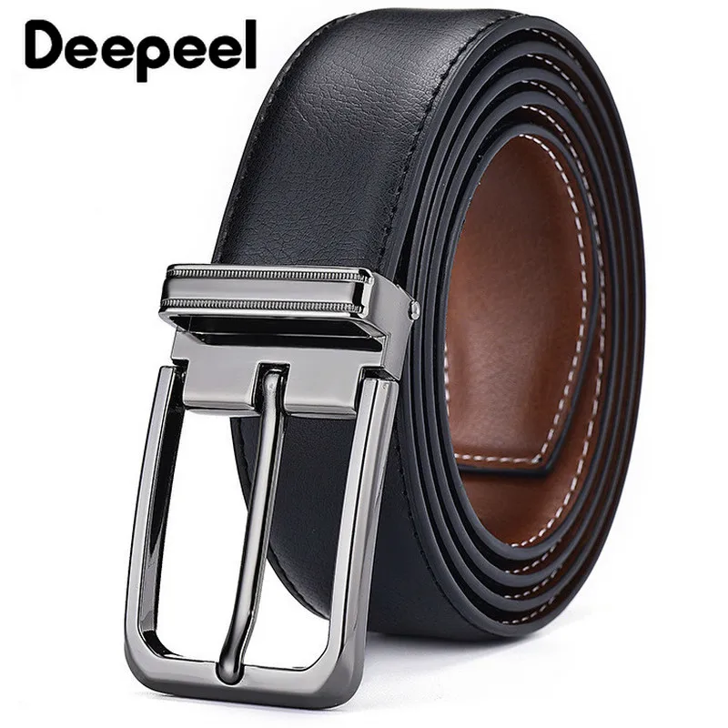 Мужской двухслойный кожаный ремень с пряжкой Deepeel 3 5 см * 110 см/115 см/120 черные