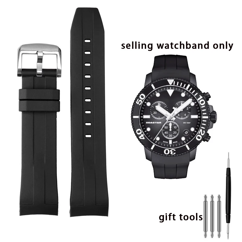 Curved Rubber Watch Strap For Tissot 1853 Starfish T120 Watchband T120417 Rubber Men'swristband 22mm Sports Diving Watch Strap