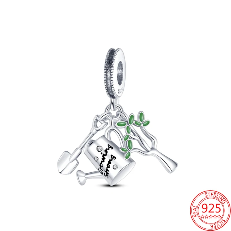 

New 925 Sterling Silver Planting Tree Shower Shovel Charm Beads Fit Original Pandora Bracelet For Women DIY Fashion Jewelry Gift