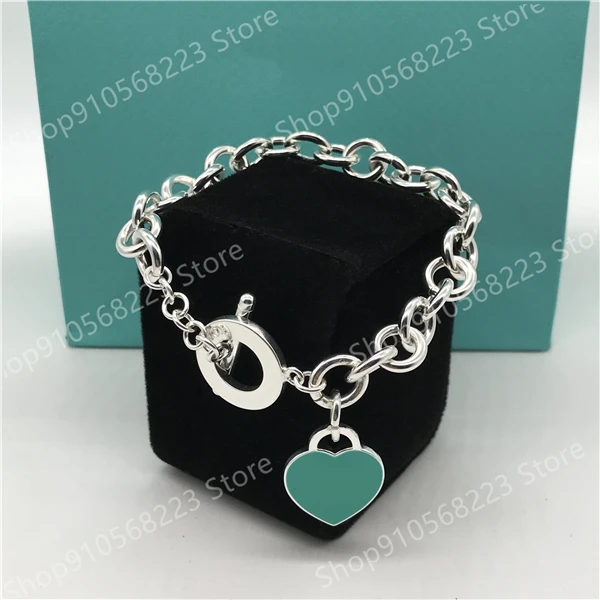 

100% 925 sterling silver OT love bracelet; trendy new blue-green; charming youth; classic jewelry