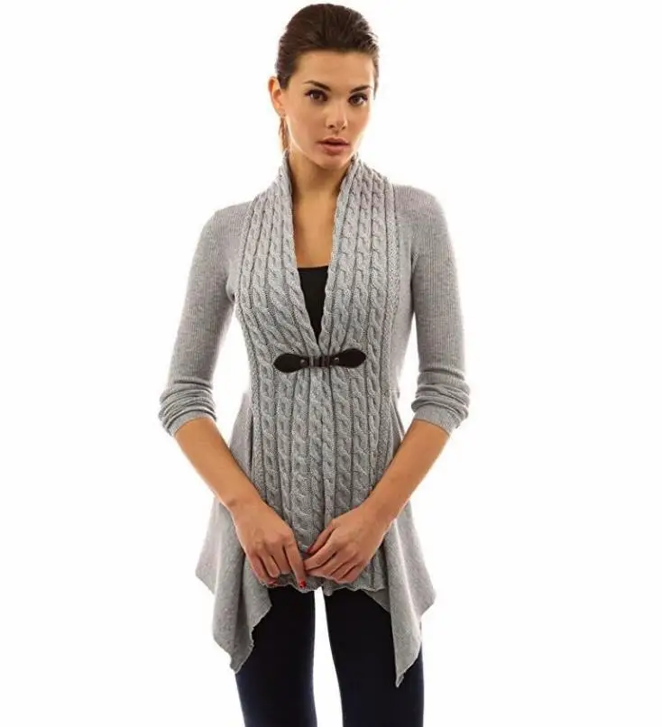 Женский вязаный кардиган с длинным рукавом поясом Осень-зима 2019 |