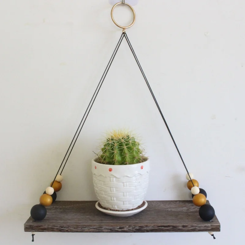 Ретро деревянная отделка полка с деревянными бусинами домашний настенный подвес