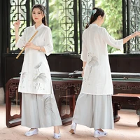 linen yaga tai chi kungfu meditation set women chinese traditional loose sweatshirtpant jogger workout casual fitness set