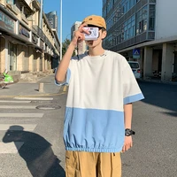 new fashion two color patchwork hip hop t shirt trend cool simple plain streetwear summer vintage stretch comfortable clothes