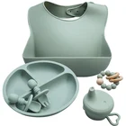 6 шт.компл. (вилкаложкаразделенные тарелкинагрудникпрорезывателькрышка бутылочки) детский нагрудник простой в путешествии используется для стандартного кормления