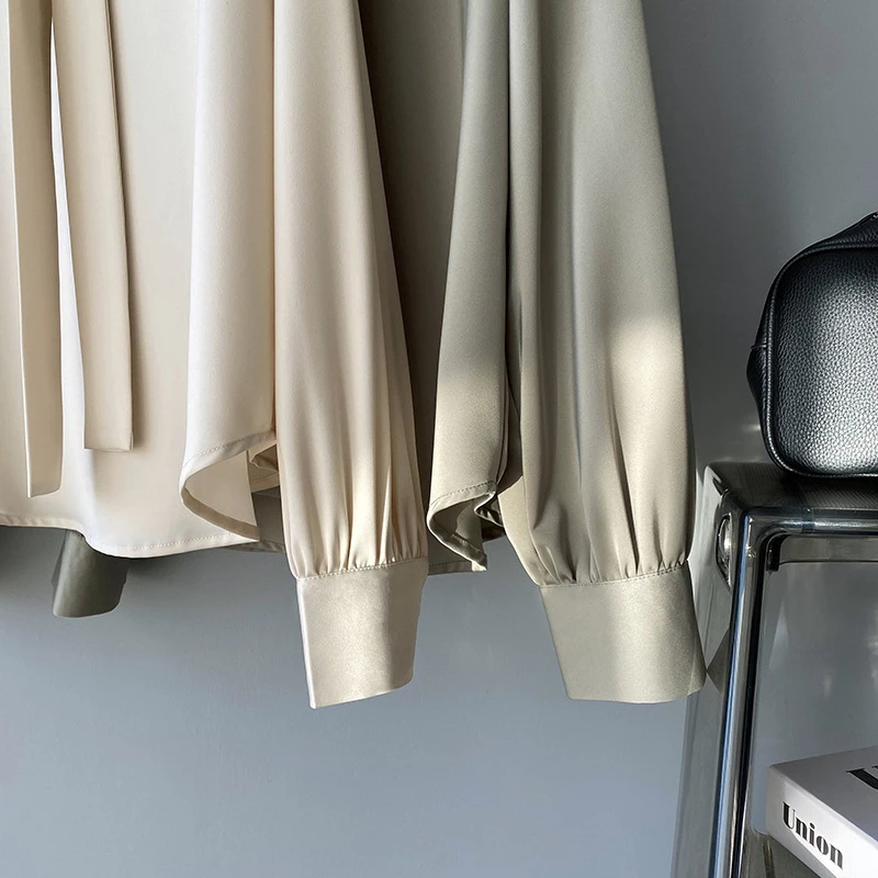 

GOPLUS Tops Satin Blouses Bow Tie Shirt Women 2021 Long Sleeve Top Chemise Femme Blusas Y Camisas Dames Kurtka Koszulowa Damska